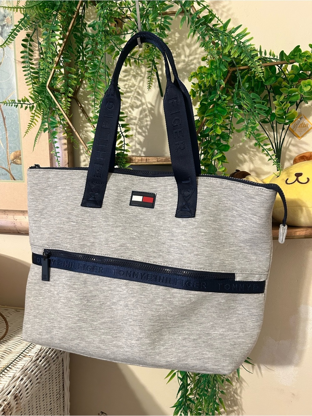 Tommy Hilfiger Gray Tote with Navy Accents